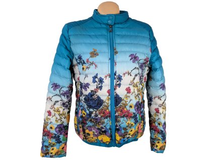 Dámská modrá prošívaná bunda s květinovým vzorem M