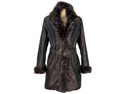 Dámský hnědý prošívaný kabát s pravou kožešinou LUO LUO XXL