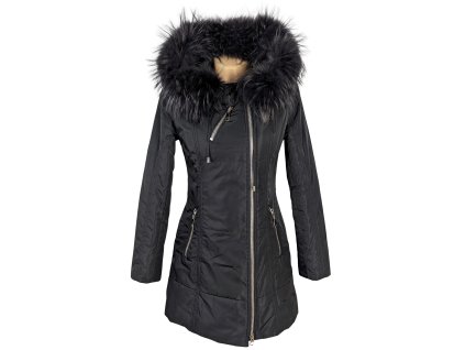 Dámský černý prošívaný kabát s pravou kožešinou KARA S