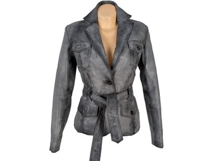 KOŽENÝ dámský šedý kabátek s páskem KARA S/M