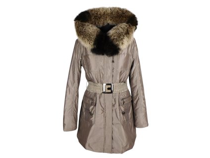 Dámský béžový kabát s pravou kožešinou KARA  M*