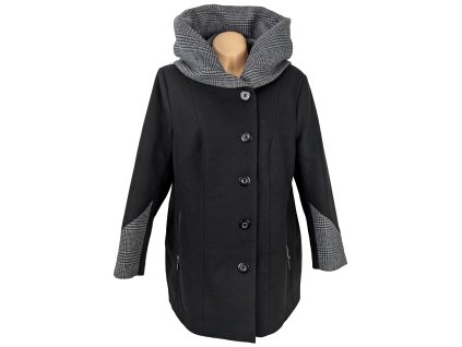 Dámský černý zimní kabát s límcem/ kapucí EWA 50