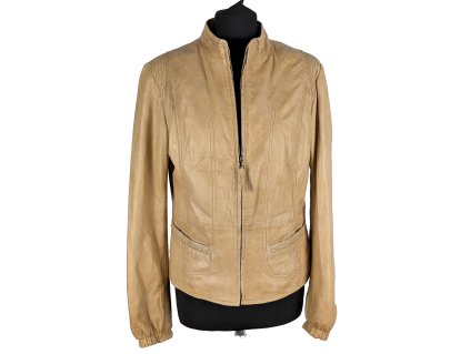 KOŽENÁ dámská hnědá bunda na zip 40