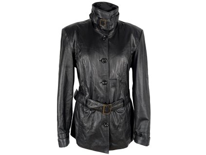 KOŽENÝ dámský černý kabátek s páskem 42