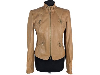 KOŽENÁ dámská hnědá bunda na zip BIBA 10/36
