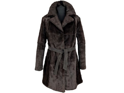 Pravý dámský hnědý kožich s páskem S