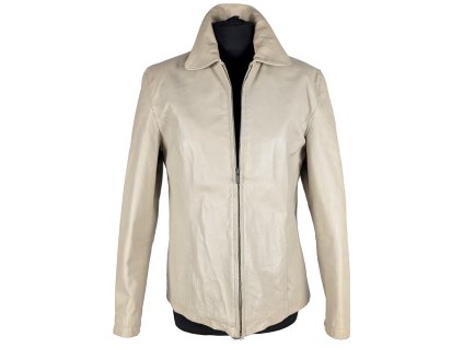 KOŽENÁ dámská krémová bunda na zip Oscar Piel L