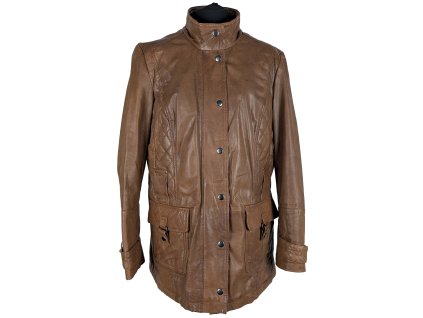 KOŽENÝ dámský hnědý koňakový kabát na zip HI BUXTER 46