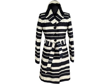 Dámský černobílý pruhovaný kabát s páskem Marks&Spencer S