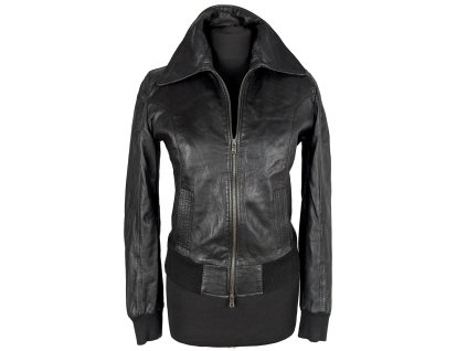 KOŽENÁ dámská černá zateplená bunda na zip S