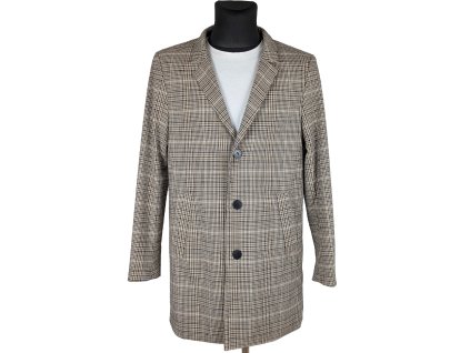 Pánský hnědý přechodný kostkovaný kabát H&M 52