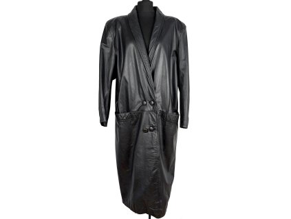 KOŽENÝ dámský černý dlouhý kabát XL