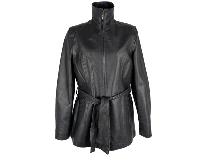 KOŽENÝ dámský černý kabát na zip s páskem K Cero L