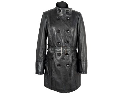 KOŽENÝ dámský černý zateplený kabát s páskem Apanage 12/38