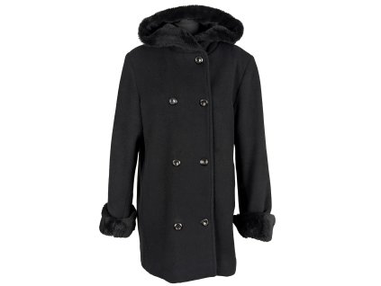 Vlněný dámský černý zimní kabát s kapucí XL