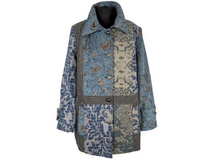 Extravagantní dámský modrý žakárový kabát Rainbow 50/24