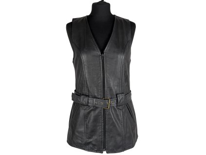 KOŽENÁ dámská černá vesta s páskem M