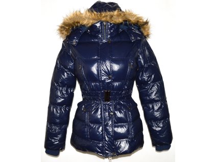 Dámský šusťákový modrý kabát s páskem, kapucí GATE S