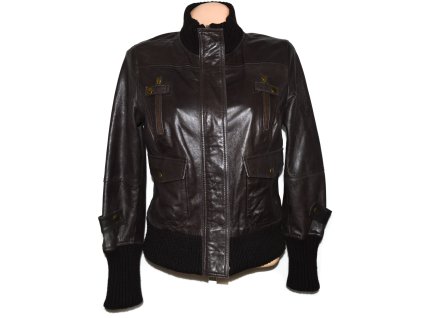 KOŽENÁ dámská hnědá měkká bunda na zip MANGO L