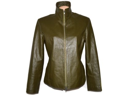 KOŽENÁ dámská khaki zelená měkká bunda na zip 44