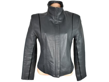 KOŽENÁ dámská šedá měkká zateplená bunda na zip M