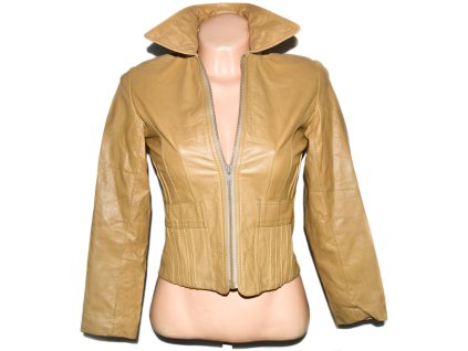 KOŽENÁ dámská béžová měkká bunda na zip