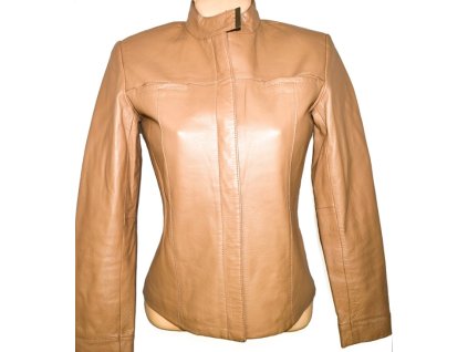 KOŽENÁ dámská béžová bunda na zip 10/36