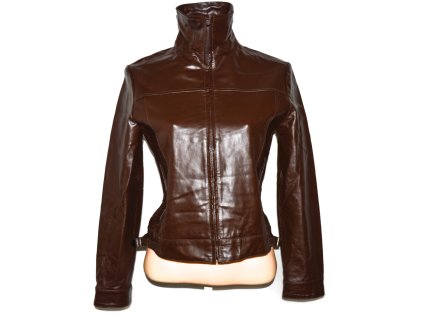 KOŽENÁ dámská hnědá bunda na zip MANGO M