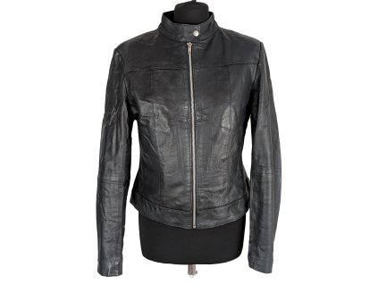 KOŽENÁ dámská černá bunda na zip M
