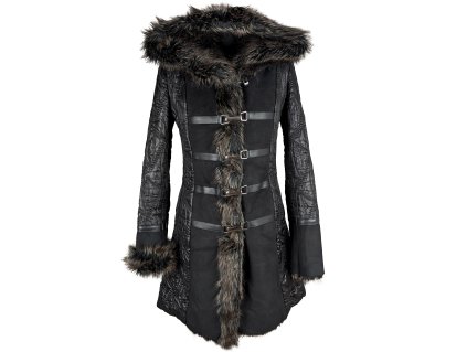 Dámský černý prošívaný kabát s kapucí Texhal S