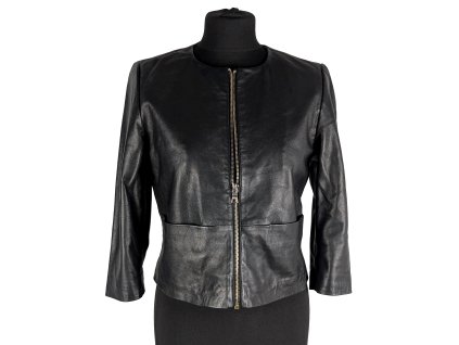 KOŽENÁ dámská černá bunda na zip do pasu ESPRIT M