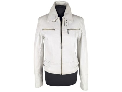 KOŽENÁ dámská bílá bunda na zip KARA M