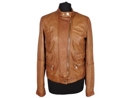 Kožená dámská tónovaná koňaková bunda MASSIMO DUTTI   S*