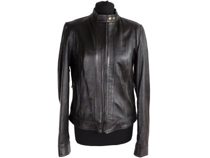 Kožená dámská měkká čokoládová bunda MANGO  M*