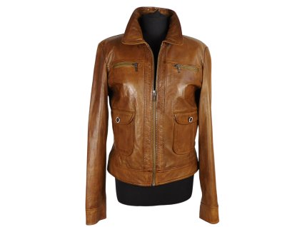 Kožená měkká dámská hnědá bunda SACOOR  M*