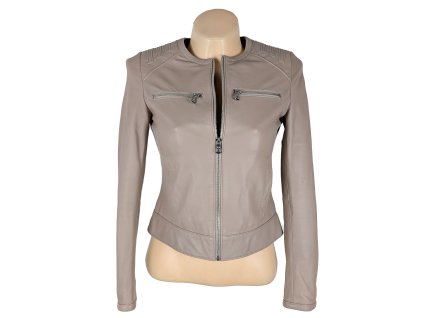 KOŽENÁ dámská pudrová bunda na zip KARA 34