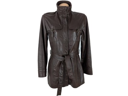 KOŽENÝ dámský hnědý kabát s páskem KARA M
