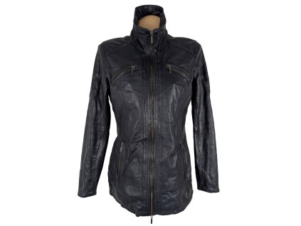 KOŽENÁ dámská modrá bunda na zip KARA 38