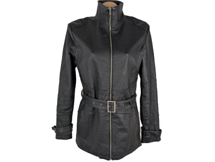 KOŽENÝ dámský černý kabát na zip s páskem KARA L