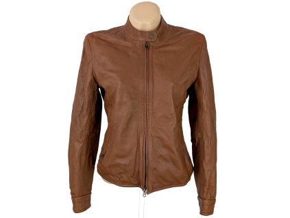 KOŽENÁ dámská hnědá koňaková bunda na zip M