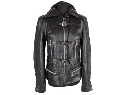 KOŽENÁ dámská černá extravagantní bunda na zip M