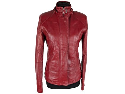 KOŽENÁ dámská červená bunda na zip M