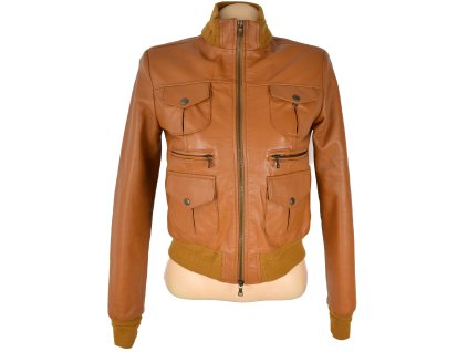 KOŽENÁ dámská hnědá zateplená bunda na zip S