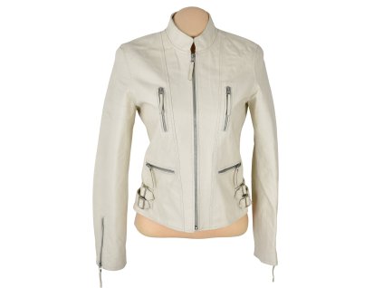 KOŽENÁ dámská krémová bunda na zip M