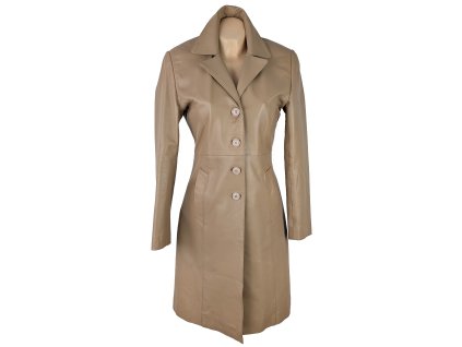 KOŽENÝ dámský béžový kabát Kocman S