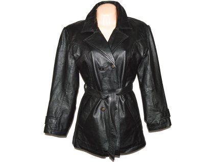 KOŽENÝ dámský černý měkký kabát s páskem XL