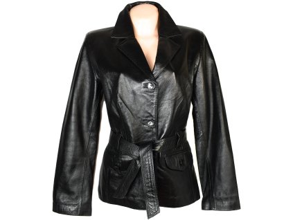 KOŽENÝ dámský černý měkký kabát s páskem L