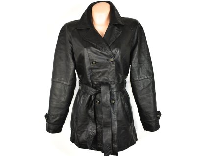 KOŽENÝ dámský černý měkký kabát s páskem L