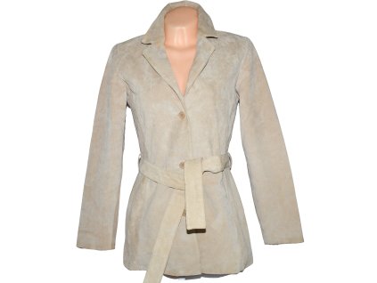 KOŽENÝ dámský béžový broušený kabát s páskem Outer Edge L