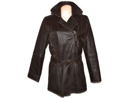 KOŽENÝ dámský hnědý kabát - křivák S/M